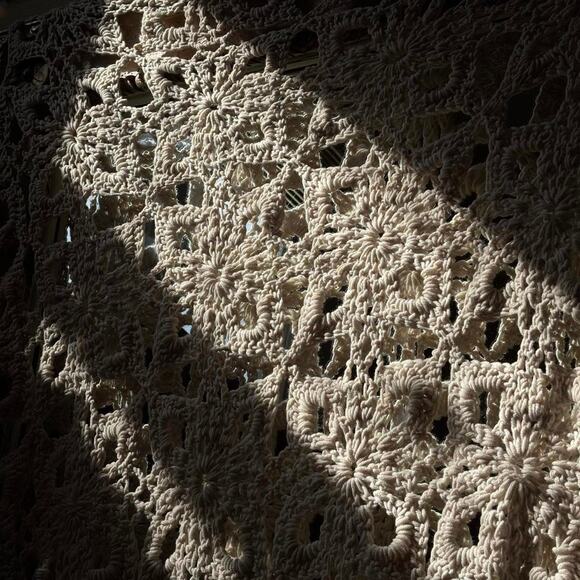 NWT Natural Life Crochet Cream Afghan Blanket Acrylic Boho - Picture 4 of 7